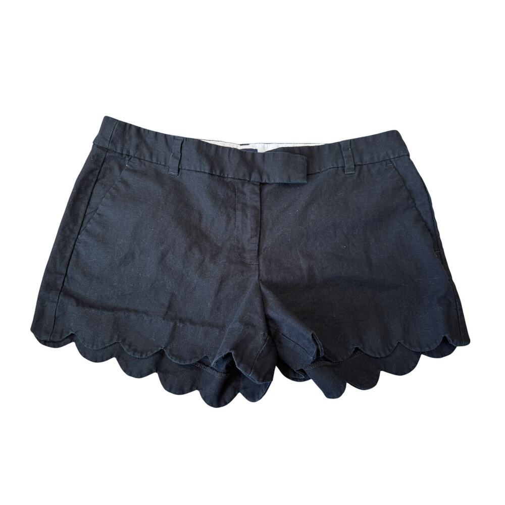 J. CREW size women's Black Linen/Cotton Blend size 14; shorts, Scalloped  hem